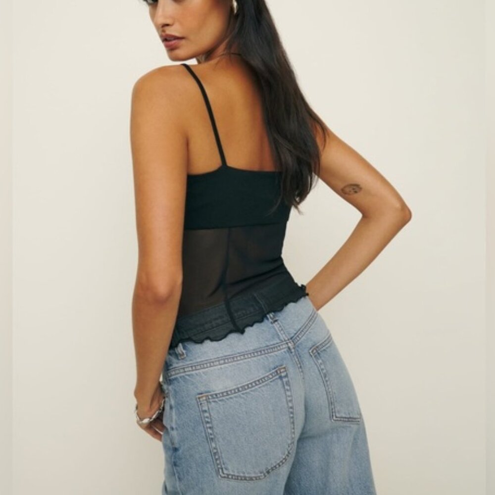 NEW Reformation Milly Knit Sheer Top in Black | size XS - Picture 3 of 9